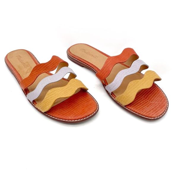 Madewell Wave Slide Sandal Size 8.5 Colorblock Leather Faded Straw Mist Multi - Picture 2 of 15